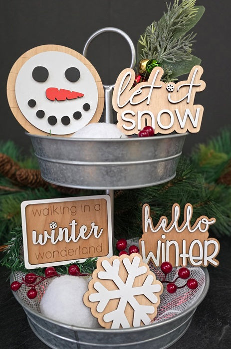 Winter Tiered Tray Decor