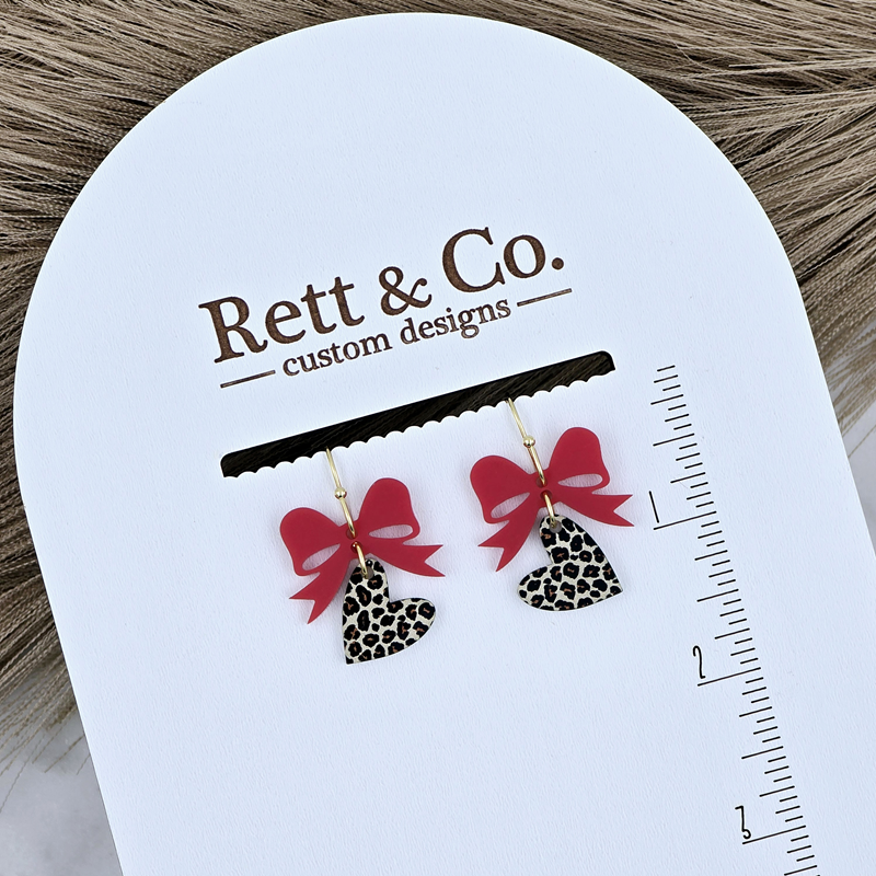 Red Bow & Leopard Heart Drop Earrings